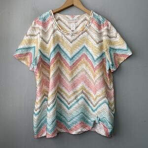 Alfred Dunner Top Plus Size 1X Pastel Embellished Chevron Striped Tee Summer